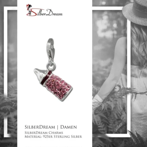 SilberDream Glitzer Charm Nuckelflasche rosa Zirkonia Kristalle GSC555A