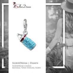 SilberDream Glitzer Charm Nuckelflasche hellblau Zirkonia Kristalle GSC555H