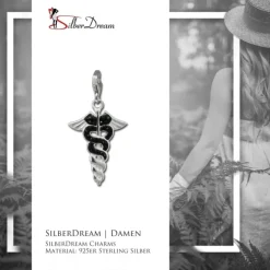 SilberDream Glitzer Charm Hermesstab schwarz Zirkonia Kristalle GSC557S