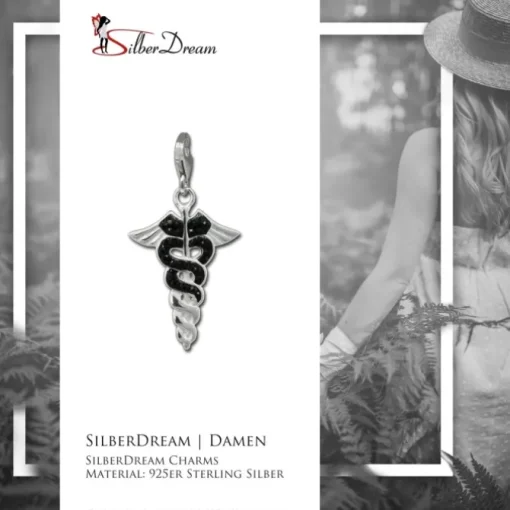 SilberDream Glitzer Charm Hermesstab schwarz Zirkonia Kristalle GSC557S