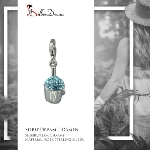 SilberDream Glitzer Charm Sektkühler hellblau Zirkonia Kristalle GSC573H
