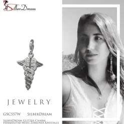 SilberDream Glitzer Charm Hermesstab weiß Zirkonia Kristalle GSC557W