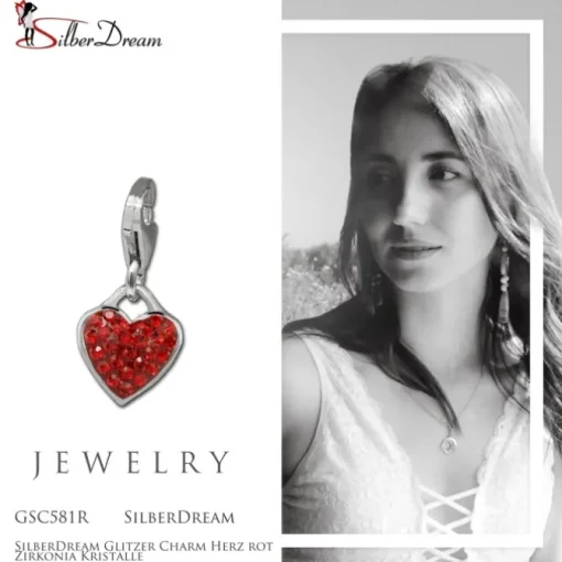 SilberDream Glitzer Charm Herz rot Zirkonia Kristalle GSC581R