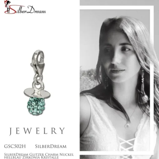 SilberDream Glitzer Charm Nuckel hellblau Zirkonia Kristalle GSC502H
