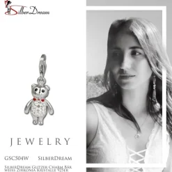 SilberDream Glitzer Charm Bär weiß Zirkonia Kristalle 925er GSC504W