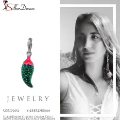 SilberDream Glitzer Charm Chili grün Zirkonia Kristalle Anhänger GSC566G