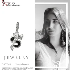 SilberDream Glitzer Charm Drache schwarz Zirkonia 925 Silber GSC524S