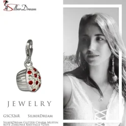 SilberDream Glitzer Charm Muffin rote Zirkonia Kristalle 925er GSC526R