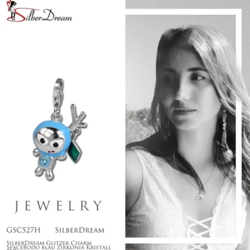 SilberDream Glitzer Charm SpaceBodo blau Zirkonia Kristall 925 GSC527H