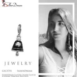 SilberDream Glitzer Charm Glocke schwarz Zirkonia Kristalle GSC575S