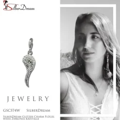 SilberDream Glitzer Charm Flügel weiß Zirkonia Kristalle GSC574W