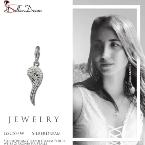 SilberDream Glitzer Charm Flügel weiß Zirkonia Kristalle GSC574W