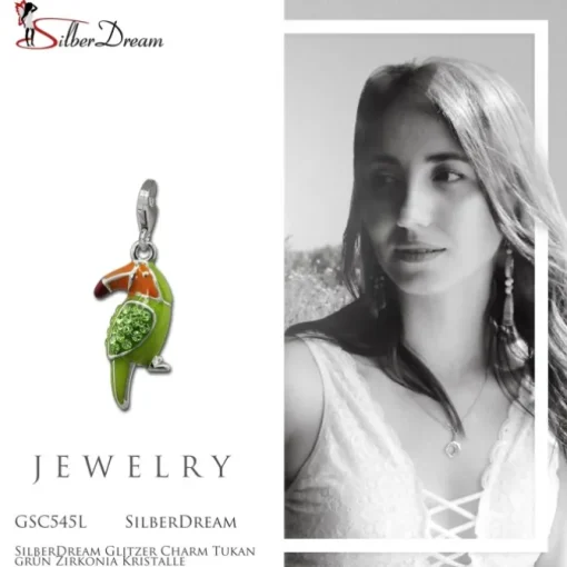 SilberDream Glitzer Charm Tukan grün Zirkonia Kristalle GSC545L