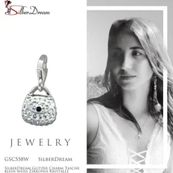 SilberDream Glitzer Charm Tasche klein weiß Zirkonia Kristalle GSC558W