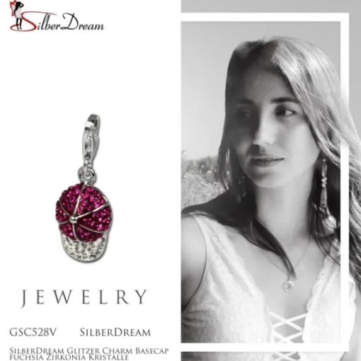 SilberDream Glitzer Charm Basecap fuchsia Zirkonia Kristalle GSC528V
