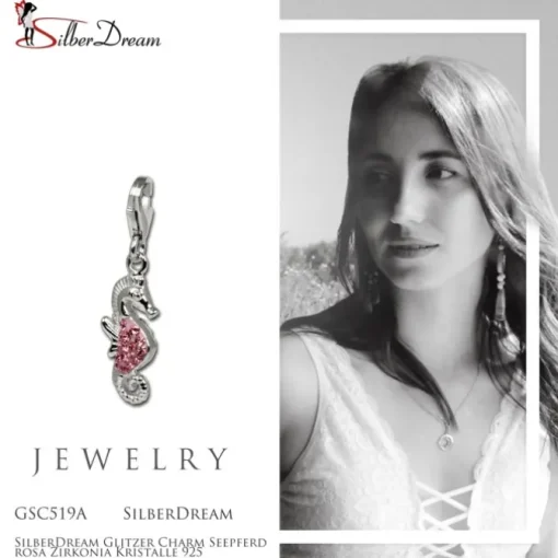 SilberDream Glitzer Charm Seepferd rosa Zirkonia Kristalle 925 GSC519A