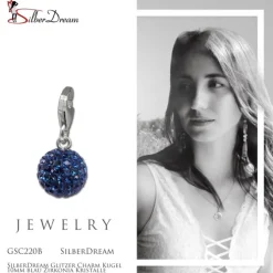 SilberDream Glitzer Charm Kugel 10mm blau Zirkonia Kristalle GSC220B