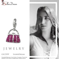 SilberDream Glitzer Charm Tasche groß fuchsia Zirkonia Kristalle GSC559P