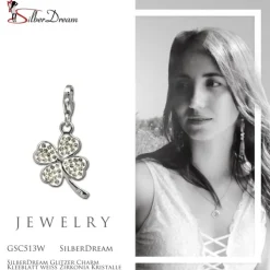 SilberDream Glitzer Charm Kleeblatt weiß Zirkonia Kristalle GSC513W