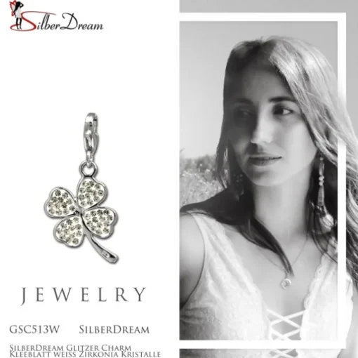 SilberDream Glitzer Charm Kleeblatt weiß Zirkonia Kristalle GSC513W