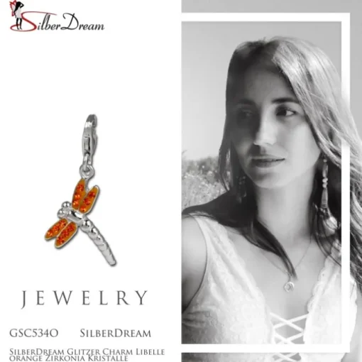 SilberDream Glitzer Charm Libelle orange Zirkonia Kristalle GSC534O
