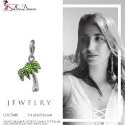 SilberDream Glitzer Charm 3D Palme hellgrün Zirkonia Kristalle GSC548L