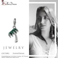 SilberDream Glitzer Charm 3D Palme grün Zirkonia Kristalle GSC548G