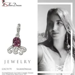 SilberDream Glitzer Charm Krake lila Zirkonia Kristalle 925 GSC517V