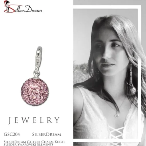 SilberDream Glitzer Charm Kugel flieder Zirkonias GSC204