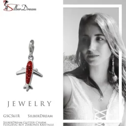 SilberDream Glitzer Charm Flugzeug rot Zirkonia Kristalle GSC561R