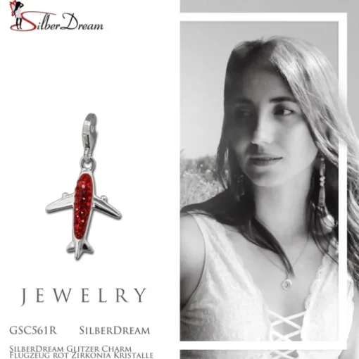 SilberDream Glitzer Charm Flugzeug rot Zirkonia Kristalle GSC561R