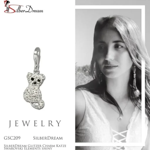 SilberDream Glitzer Charm Katze Zirkonias shiny GSC209