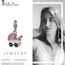 SilberDream Glitzer Charm Kinderwagen rosa Zirkonia Kristalle GSC501A
