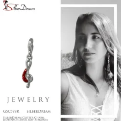 SilberDream Glitzer Charm Notenschlüssel rot Zirkonia Kristalle GSC578R