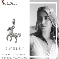 SilberDream Glitzer Charm Pferd weiß Zirkonia Kristalle Anhänger GSC570W