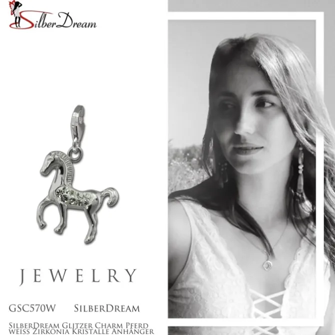 SilberDream Glitzer Charm Pferd weiß Zirkonia Kristalle Anhänger GSC570W