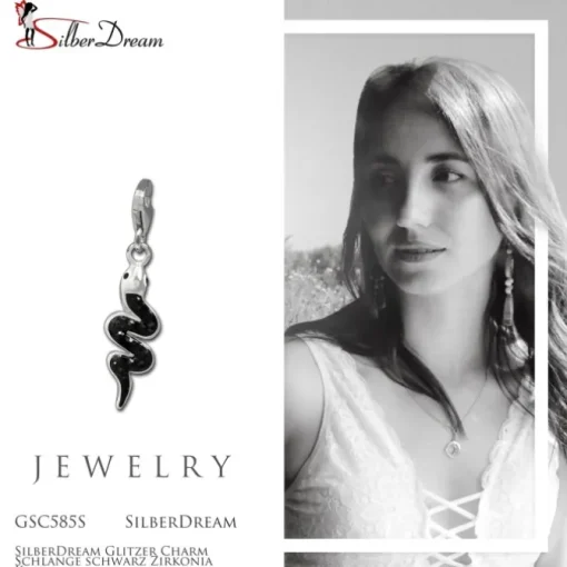 SilberDream Glitzer Charm Schlange schwarz Zirkonia Kristalle GSC585S