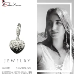 SilberDream Glitzer Charm Herz Zirkonias schwarz ICE GSC006