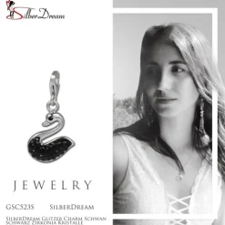 SilberDream Glitzer Charm Schwan schwarz Zirkonia Kristalle GSC523S