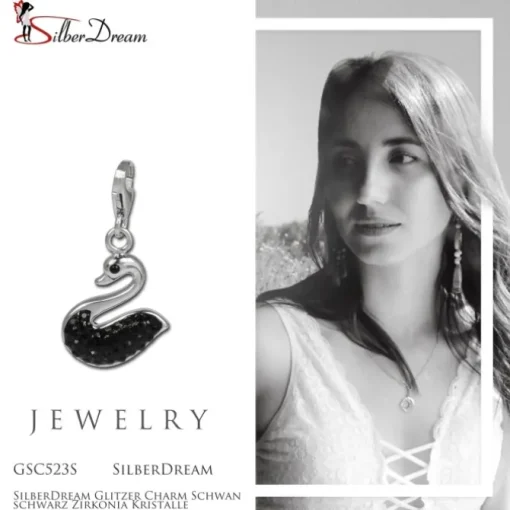 SilberDream Glitzer Charm Schwan schwarz Zirkonia Kristalle GSC523S