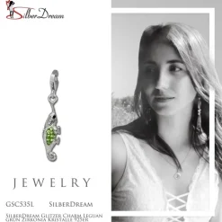 SilberDream Glitzer Charm Leguan grün Zirkonia Kristalle 925er GSC535L