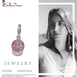 SilberDream Glitzer Charm Basecap rosa Zirkonia Kristalle GSC528A