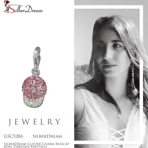 SilberDream Glitzer Charm Basecap rosa Zirkonia Kristalle GSC528A