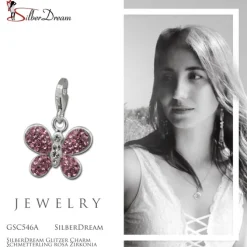 SilberDream Glitzer Charm Schmetterling rosa Zirkonia Kristalle GSC546A
