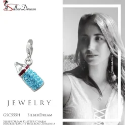 SilberDream Glitzer Charm Nuckelflasche hellblau Zirkonia Kristalle GSC555H