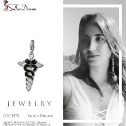 SilberDream Glitzer Charm Hermesstab schwarz Zirkonia Kristalle GSC557S