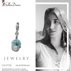 SilberDream Glitzer Charm Sektkühler hellblau Zirkonia Kristalle GSC573H