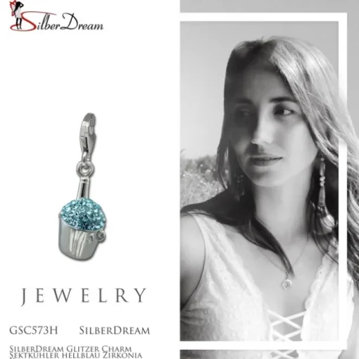 SilberDream Glitzer Charm Sektkühler hellblau Zirkonia Kristalle GSC573H