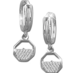 SilberDream Glitzer Creole Oktagon weiß 925er Silber Ohrring GSO481W
