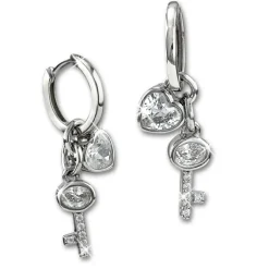 SilberDream Glitzer Creole Schlüssel, Herz Zirkonia 925er Silber Ohrring GSO506W